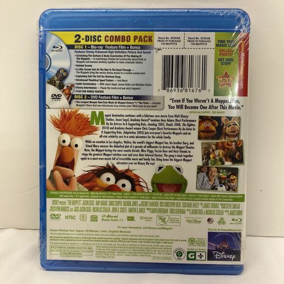 The Muppets (Blu-ray/DVD/Soundtrack, 2012, Wocka Wocka Value Pack) New Sealed - Picture 2 of 3